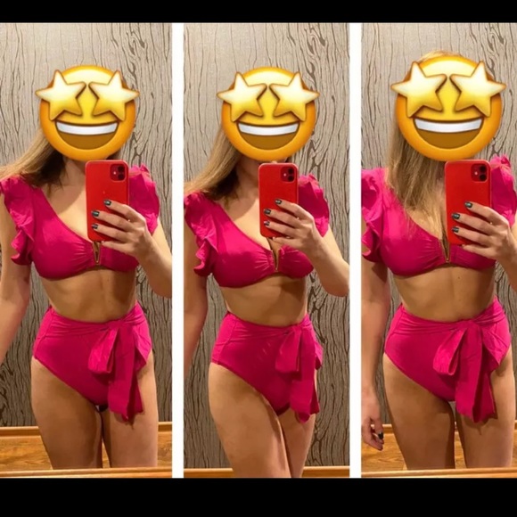 Elegant Pink Ruffle Two Piece Bikini Set - Picture 14 of 16